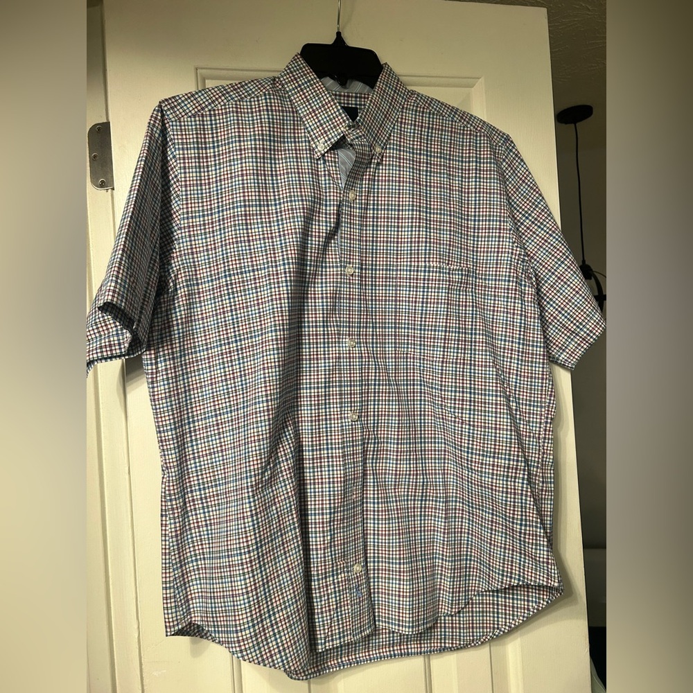 Tailorbyrd Collection Shirt Mens L Button Down Short Sleeve Plaid 100% Cotton